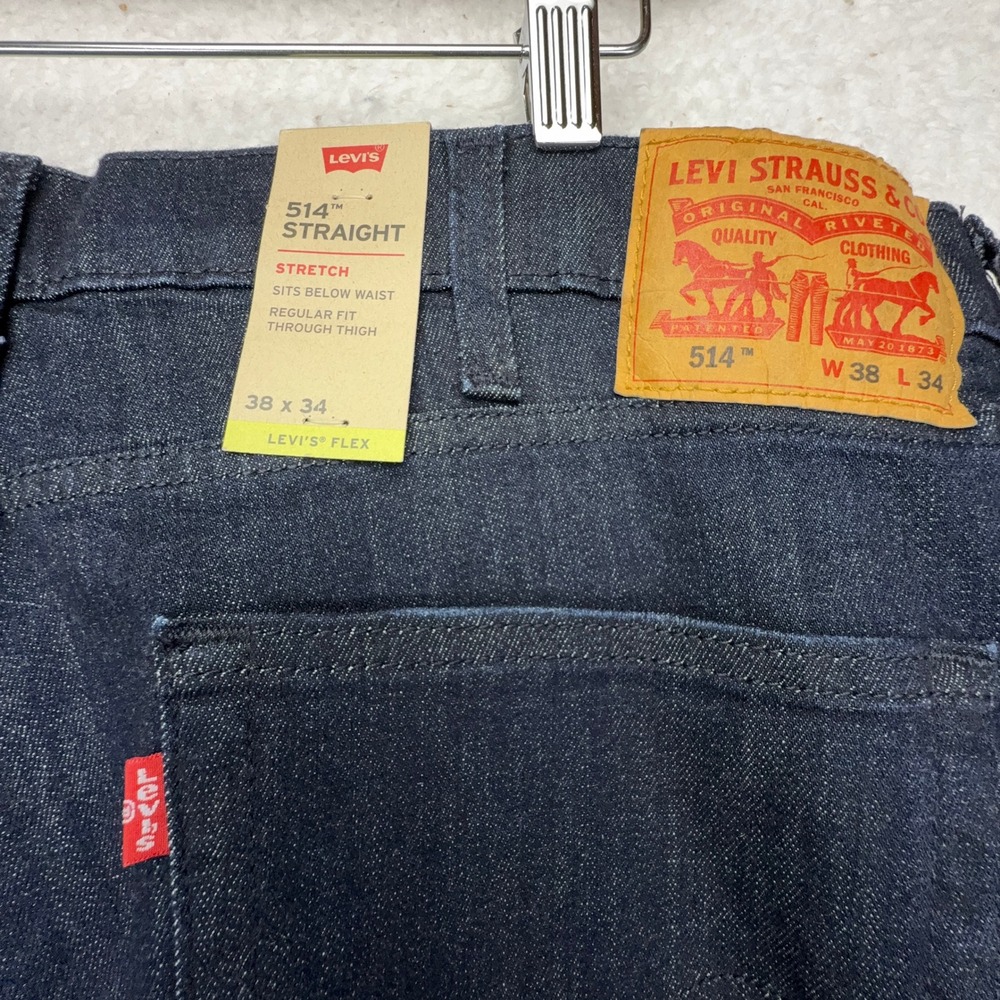 Levis 514 Straight Fit Stretch Jeans Mens 38x34 Blue Denim Levis Flex 5919